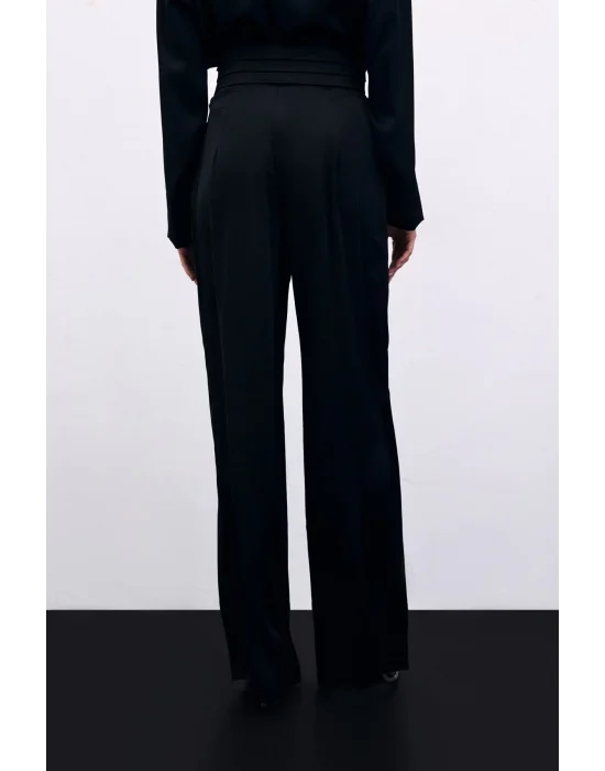 Cepli Salaş Saten Pantolon - SİYAH