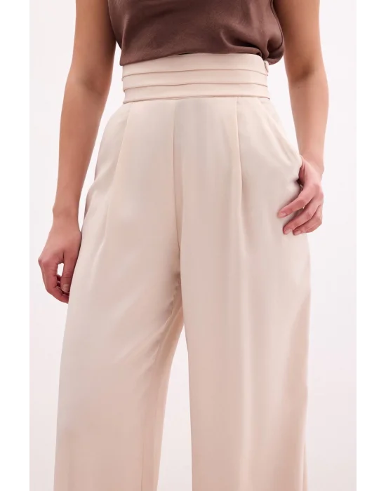 Cepli Salaş Saten Pantolon - Bej