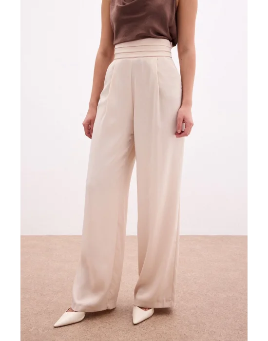Cepli Salaş Saten Pantolon - Bej
