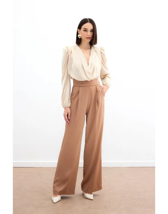 Cepli Salaş Saten Pantolon - Camel