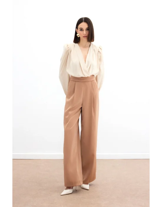 Cepli Salaş Saten Pantolon - Camel