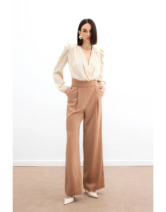 Cepli Salaş Saten Pantolon - Camel