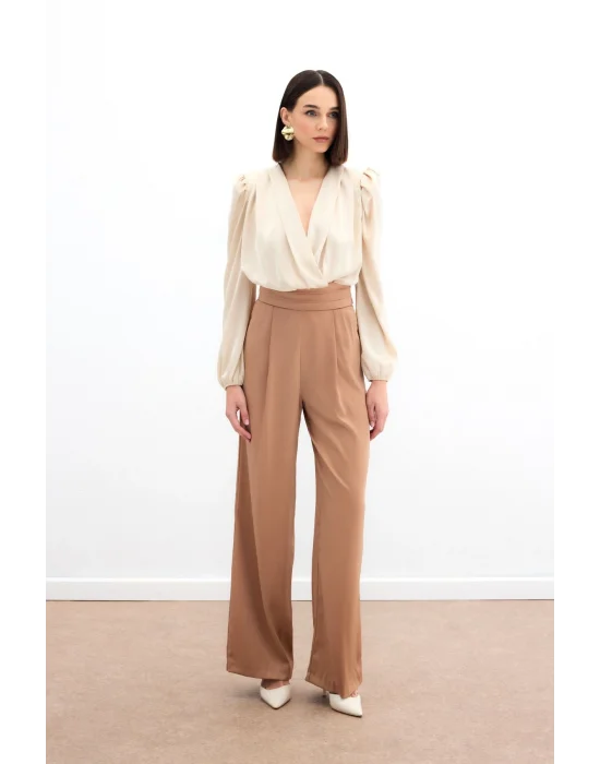 Cepli Salaş Saten Pantolon - Camel