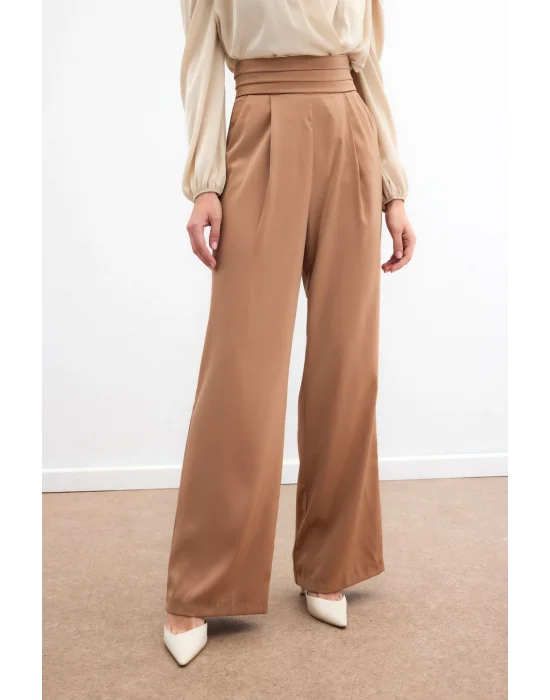 Cepli Salaş Saten Pantolon - Camel
