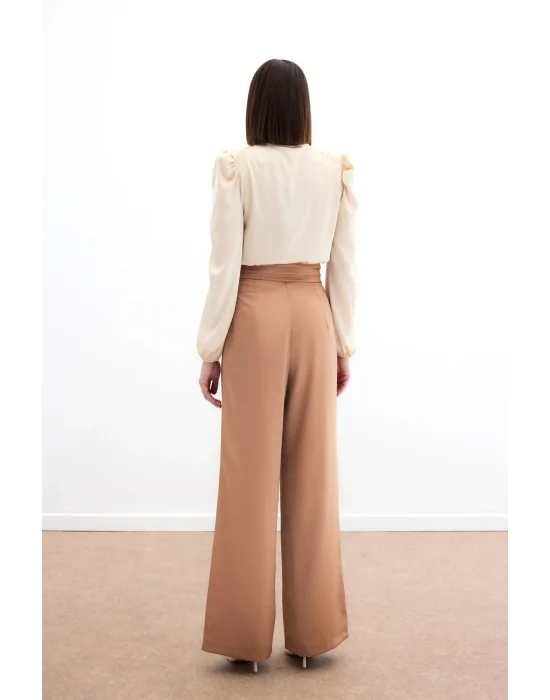 Cepli Salaş Saten Pantolon - Camel