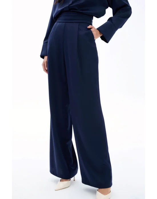 Cepli Salaş Saten Pantolon - LACİVERT