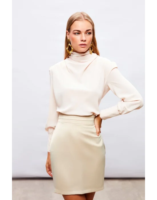 Drape Detaylı Bluz - Bej