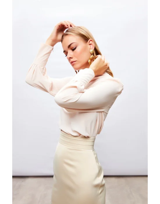 Drape Detaylı Bluz - Bej