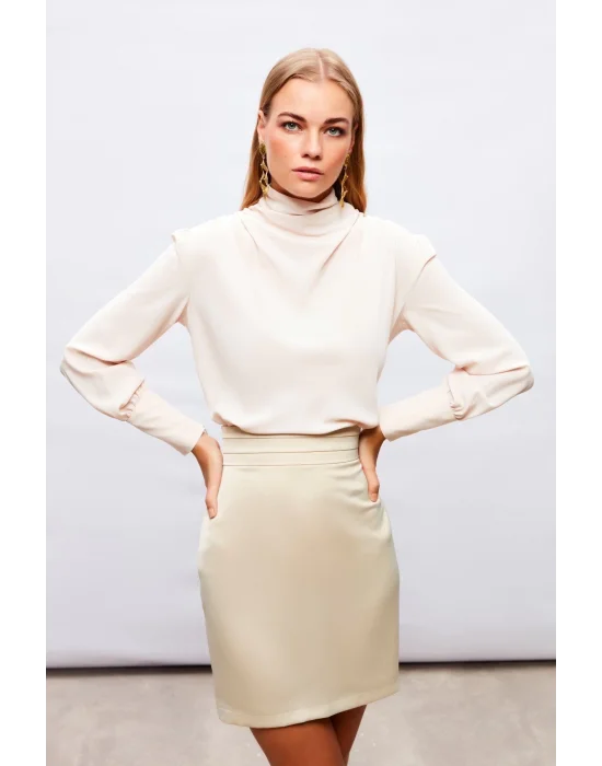 Drape Detaylı Bluz - Bej