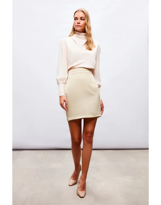 Drape Detaylı Bluz - Bej