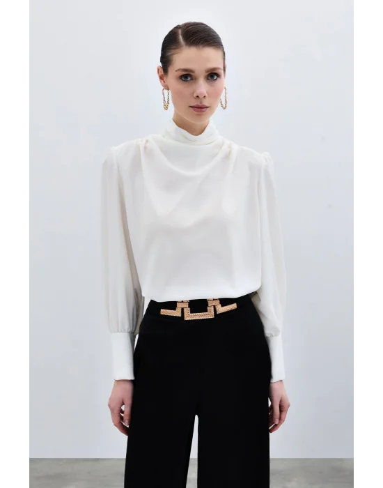 Drape Detaylı Bluz - Ekru