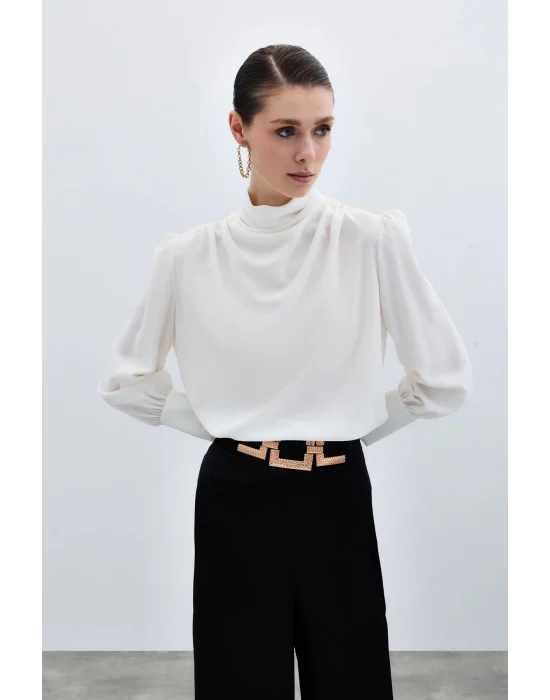 Drape Detaylı Bluz - Ekru