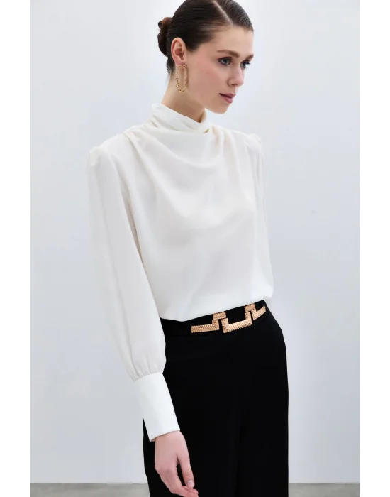 Drape Detaylı Bluz - Ekru