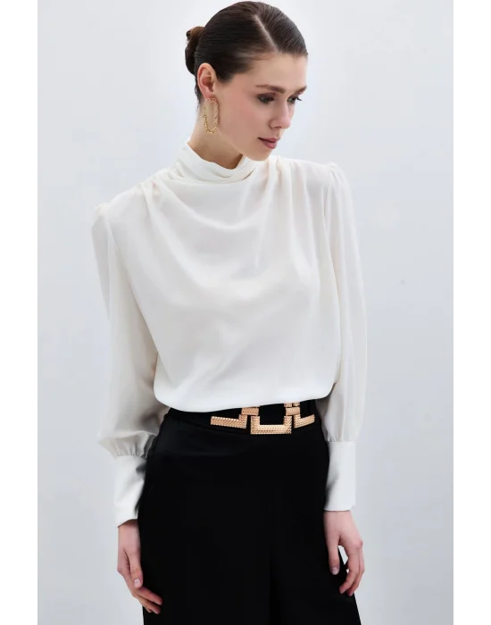 Drape Detaylı Bluz - Ekru
