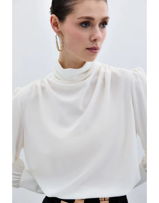 Drape Detaylı Bluz - Ekru