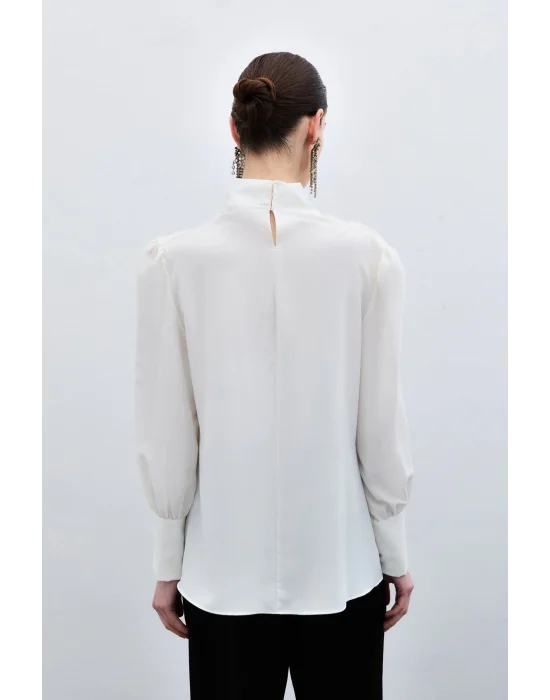 Drape Detaylı Bluz - Ekru