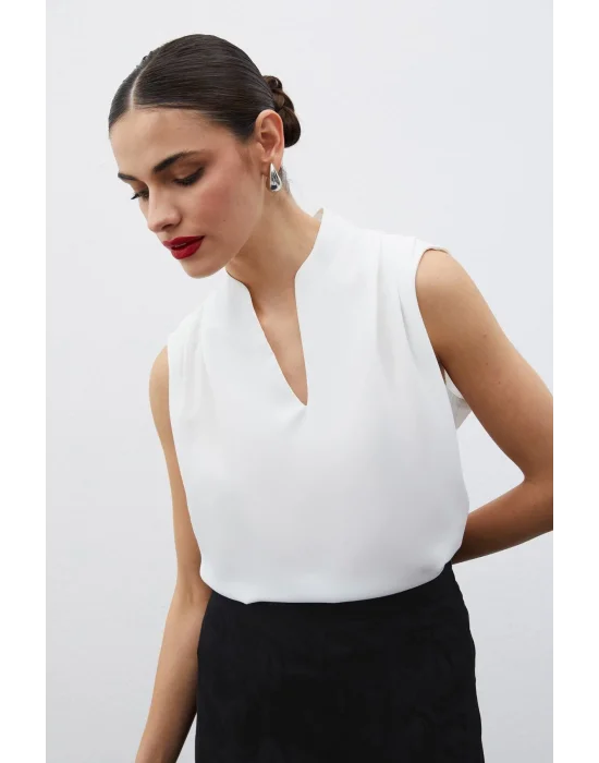 Hakim Yaka Kolsuz Bluz - Ekru