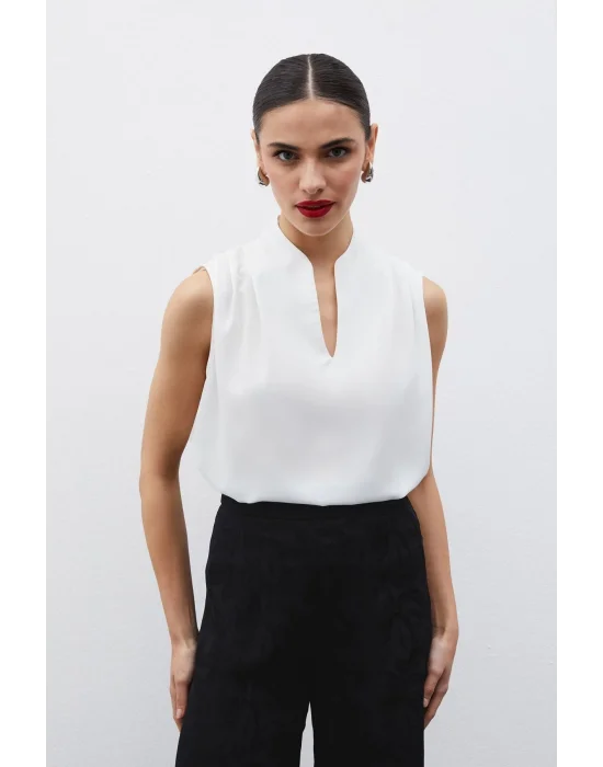 Hakim Yaka Kolsuz Bluz - Ekru