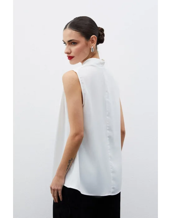 Hakim Yaka Kolsuz Bluz - Ekru