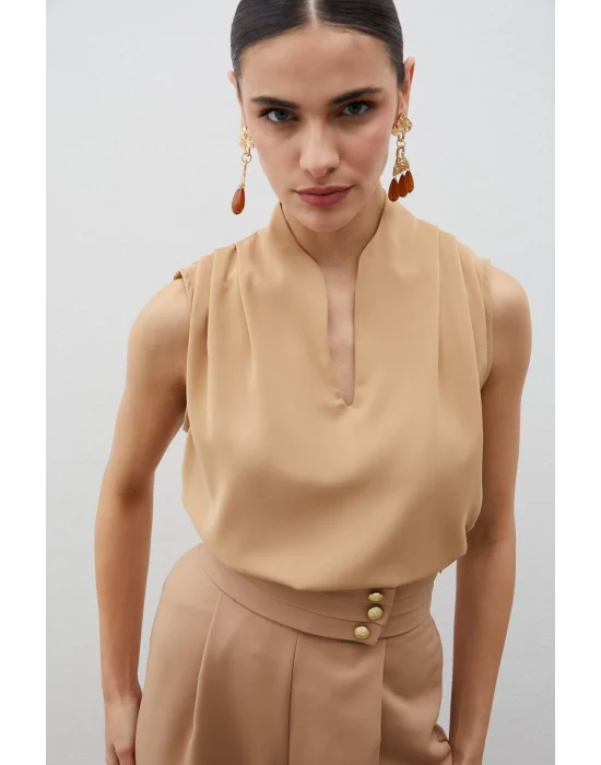 Hakim Yaka Kolsuz Bluz - CAMEL