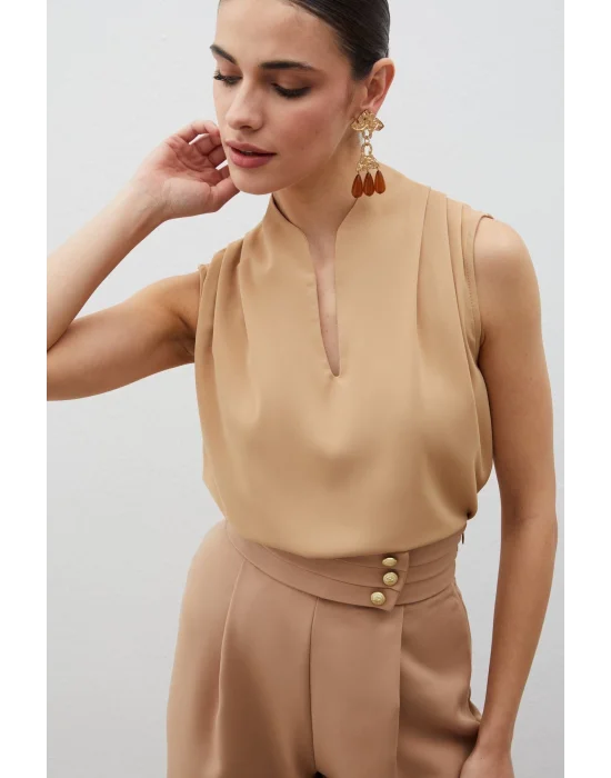 Hakim Yaka Kolsuz Bluz - CAMEL