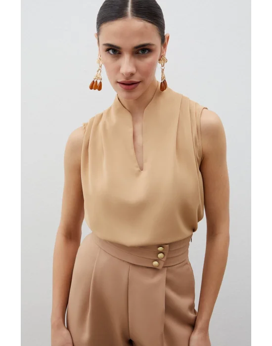 Hakim Yaka Kolsuz Bluz - CAMEL