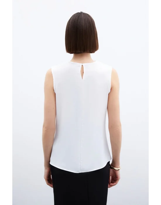 Degaje Yaka Kolsuz Bluz - Ekru