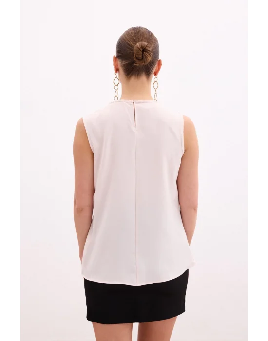 Degaje Yaka Kolsuz Bluz - Pudra