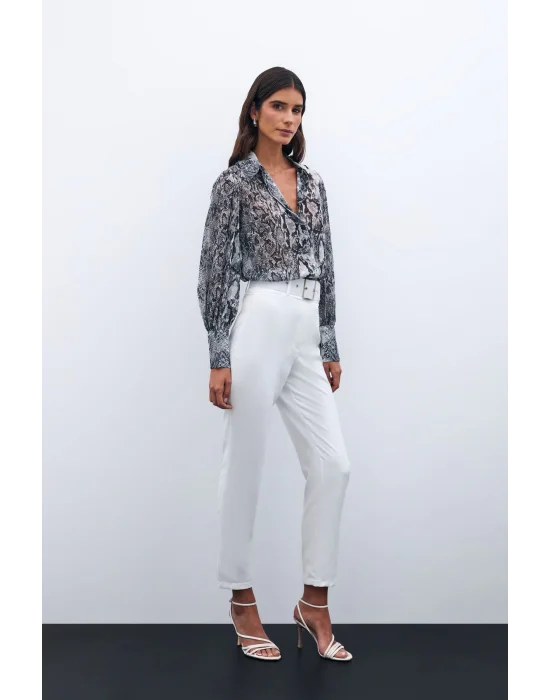 Yüksek Bel Kemerli Pantolon - EKRU