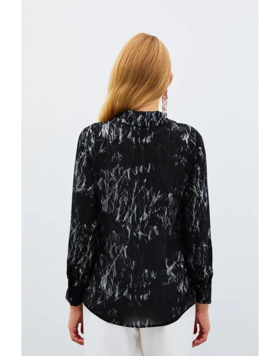 Parlak Desenli Gömlek - SİYAH-GÜMÜŞ