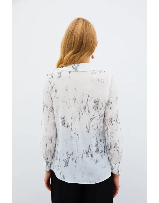 Parlak Desenli Gömlek - Ekru-gümüş