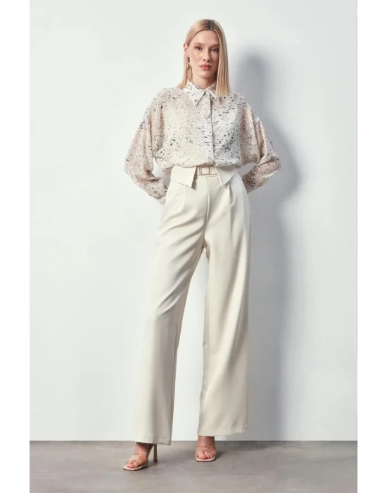 Kadın 1395-2011 Salaş Varaklı Gömlek Taş-Gold