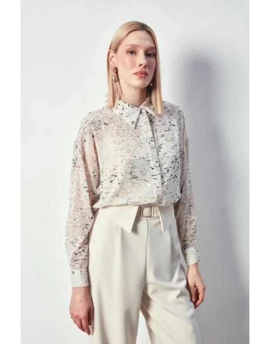 Kadın 1395-2011 Salaş Varaklı Gömlek Taş-Gold