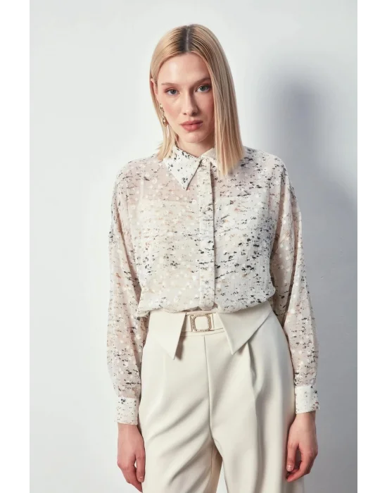 Kadın 1395-2011 Salaş Varaklı Gömlek Taş-Gold