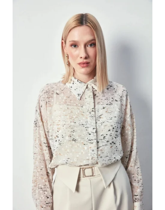 Kadın 1395-2011 Salaş Varaklı Gömlek Taş-Gold