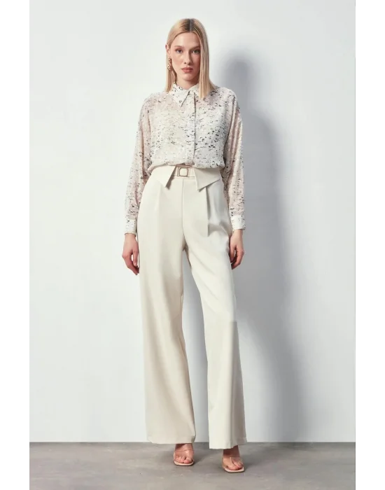 Kadın 1395-2011 Salaş Varaklı Gömlek Taş-Gold