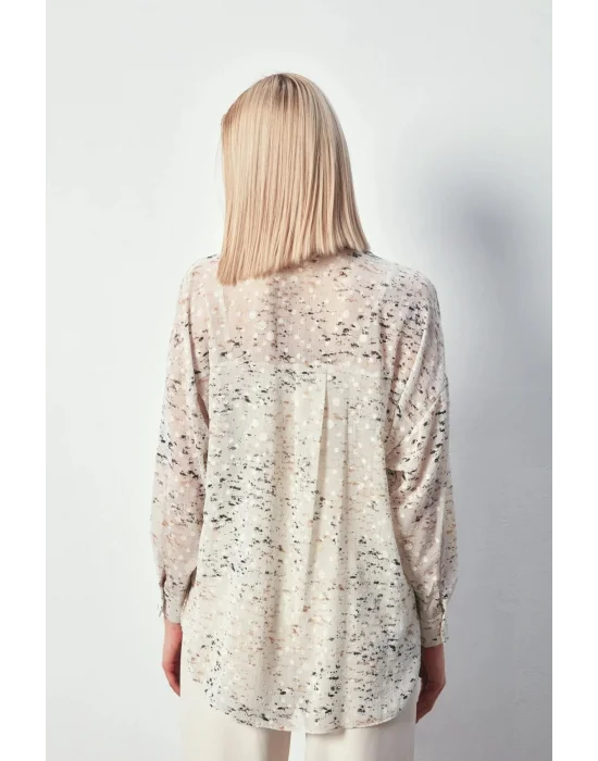 Kadın 1395-2011 Salaş Varaklı Gömlek Taş-Gold