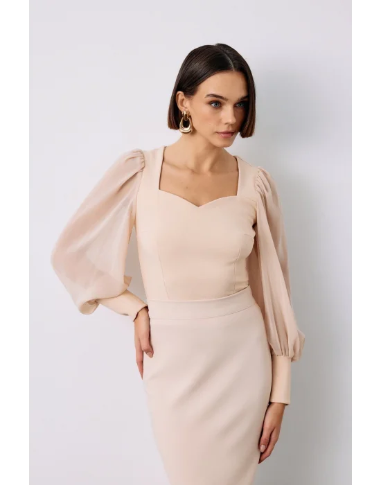 Balon Kol Crop Bluz - BEJ