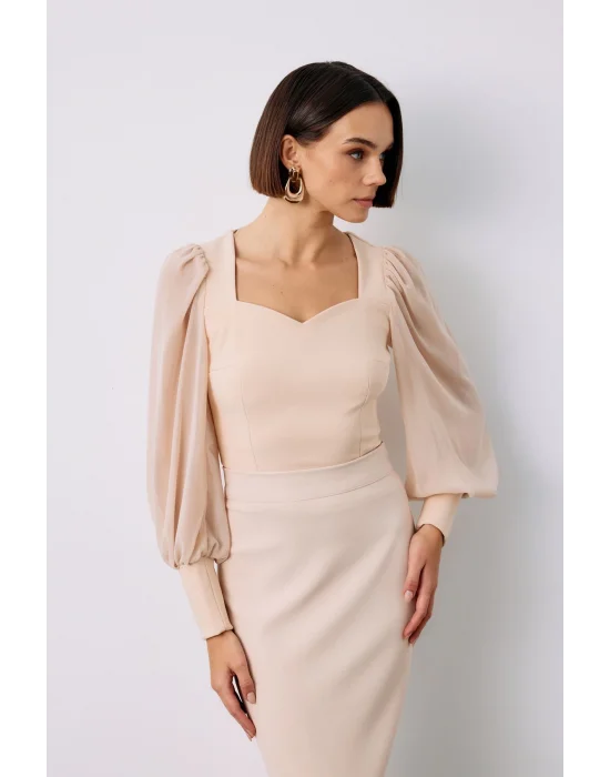 Balon Kol Crop Bluz - BEJ