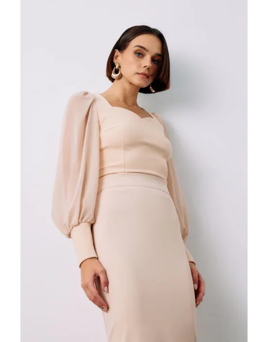 Balon Kol Crop Bluz - BEJ