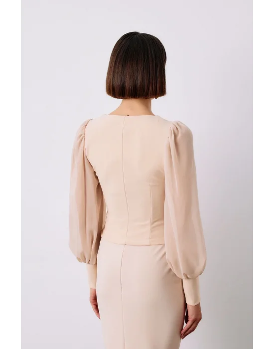 Balon Kol Crop Bluz - BEJ