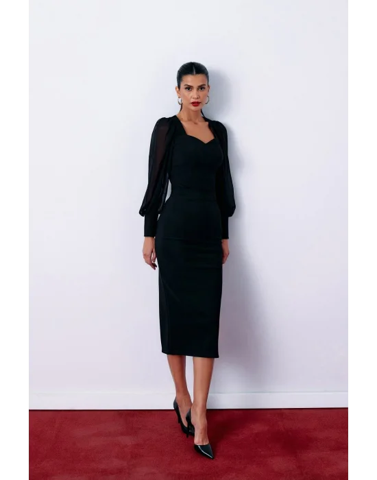 Balon Kol Crop Bluz - Siyah