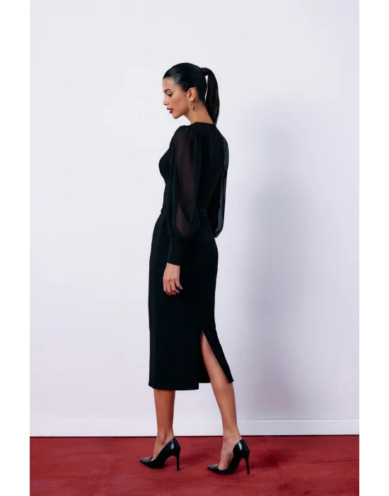 Balon Kol Crop Bluz - Siyah