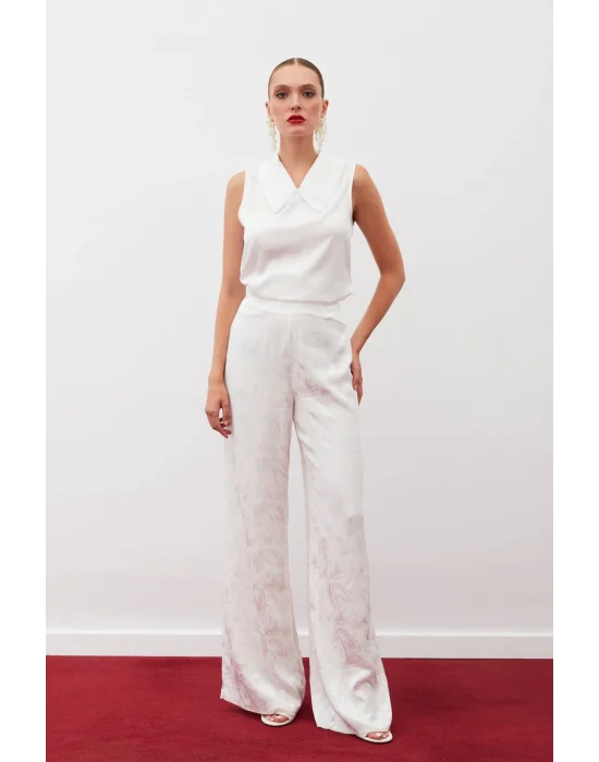 İnci Yakalı Kolsuz Bluz - EKRU