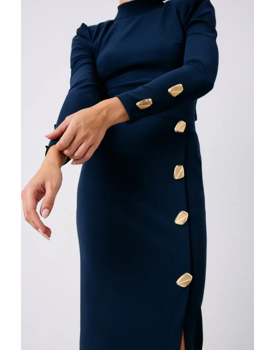 Düğme Detaylı Crop Bluz - LACİVERT