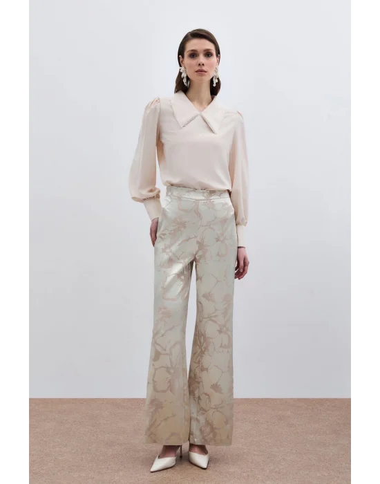 İnci Yakalı Bluz - Bej