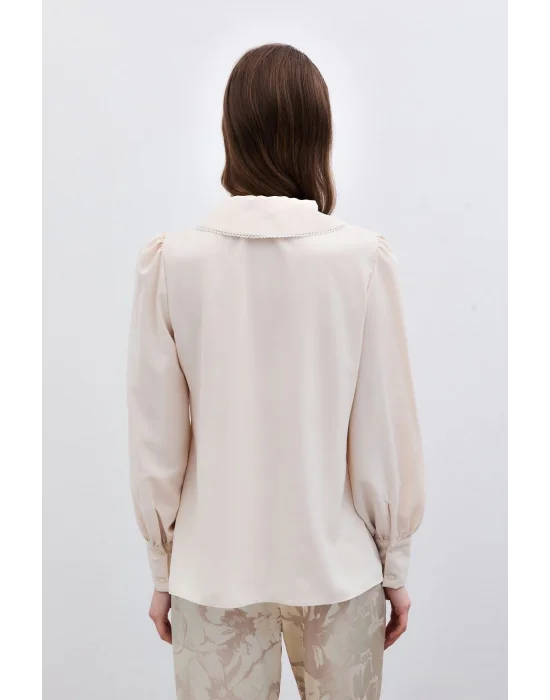 İnci Yakalı Bluz - Bej