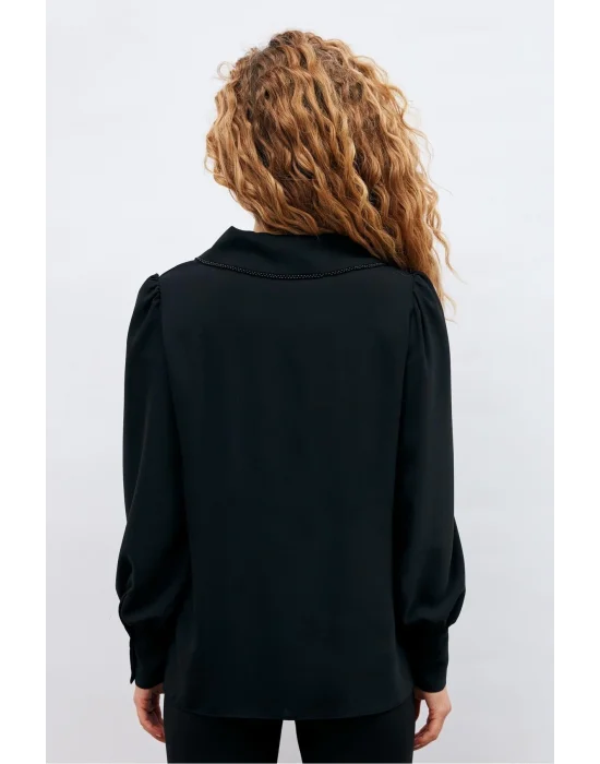 İnci Yakalı Bluz - Siyah