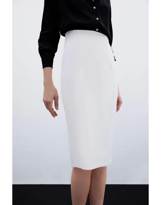 Düz Kalem Etek - Ekru