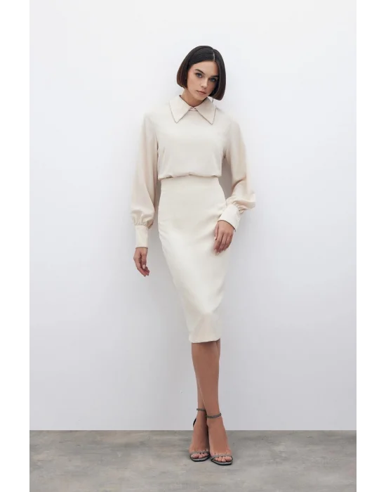 Düz Kalem Etek - Bej